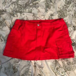 red cargo mini skirt
